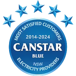 Canstar Logo - Most Satisfied Customers 2014-2024 for NSW Electricity Providers